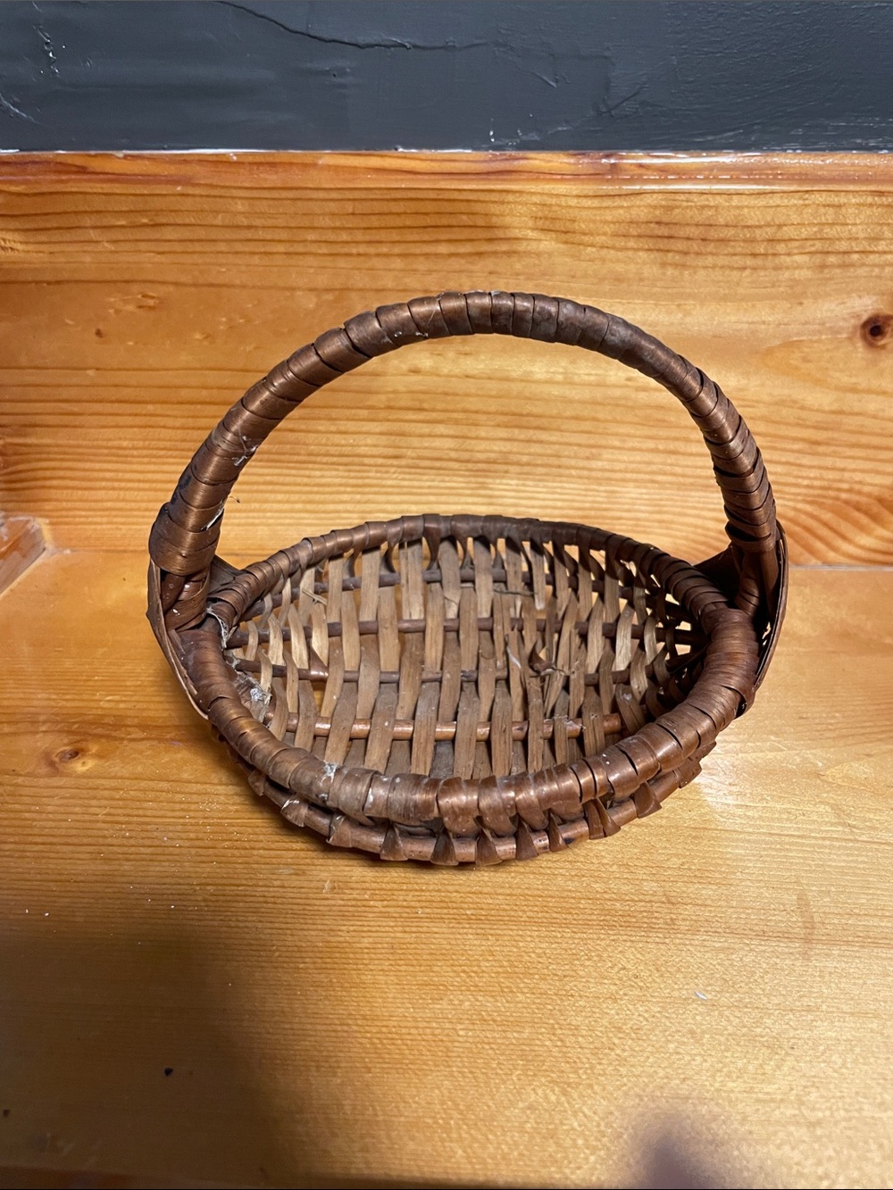 Handwoven Brown  Miniature Southern Buttocks Basket Farm Cottage